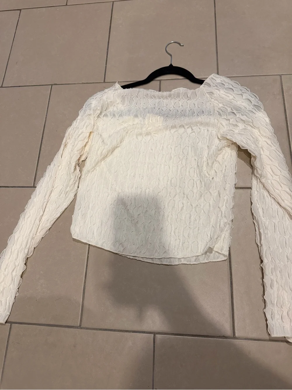 Free People Women’s Ivory Textured Long-Sleeve Square Neck Top